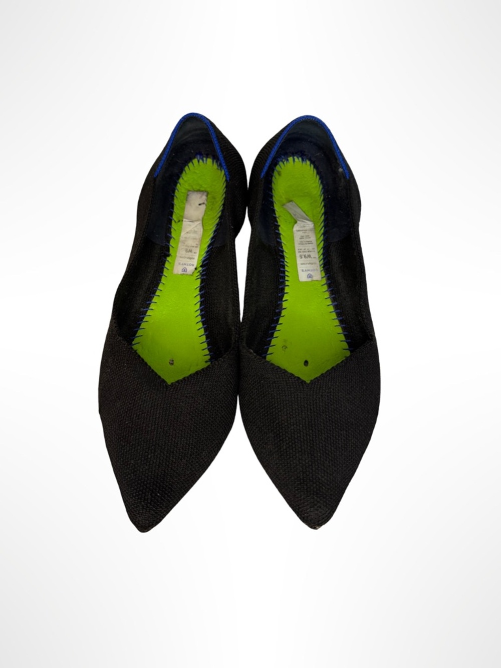 Rothy’s Black Pointed Toe Flats Knit Women’s 9.5 Missing Insoles